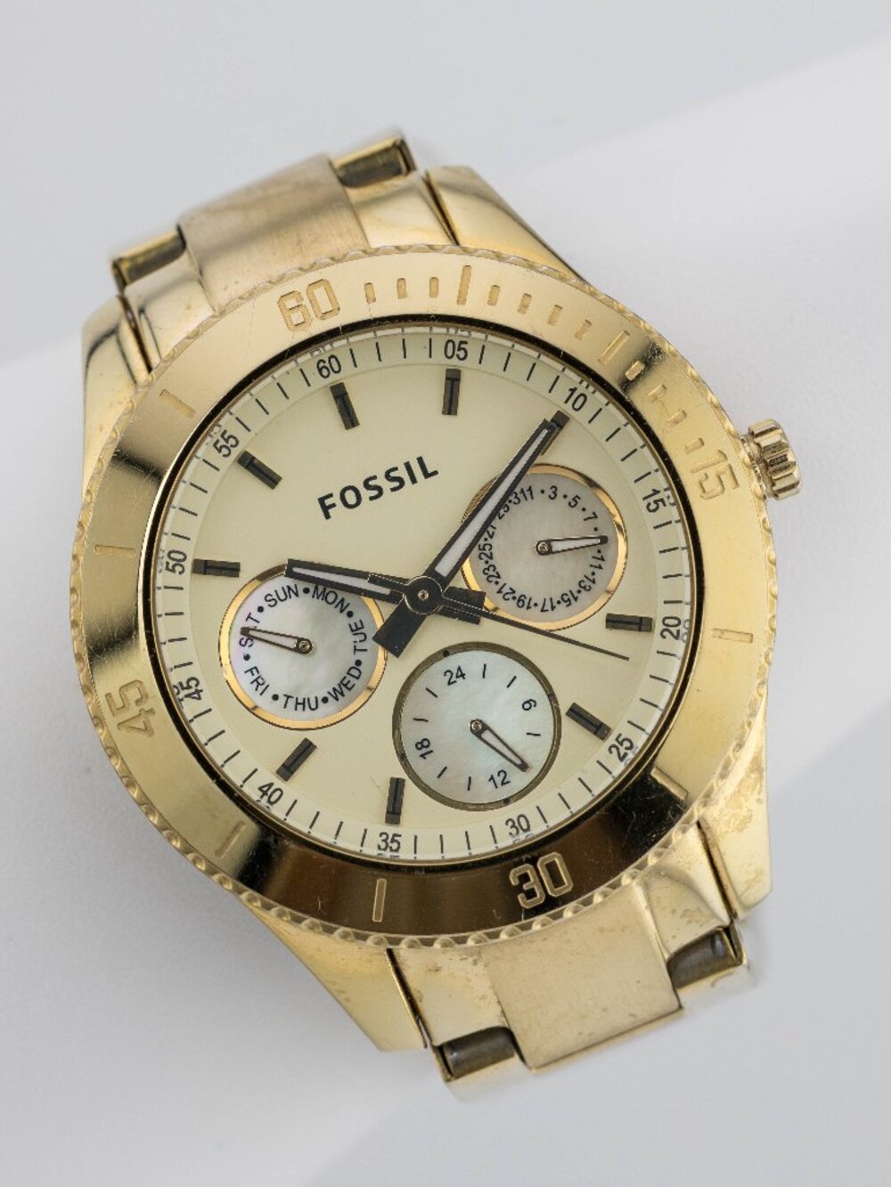 Fossil ES2820 Women's Gold Tone Multifunction Quartz Analog Watch Fresh Battery